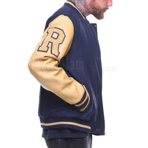 Blouson Letterman Homme en Cuir avec Manches en Mélange de Laine et Finition Tricotée – Style Streetwear - Product Image 3