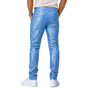 Men's <b>Black</b> Leather Breathable Lightweight Printed Moto Biker <b>Pants</b> Multi-Pocket Mid Waist Straight Fit Rivets Zipper Fly Winter - Product Image 1