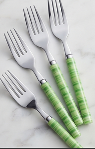 Fourchette en acier inoxydable à manche rayé vert, couverts modernes pour la maison, les mariages et les cafés - Product Image 2