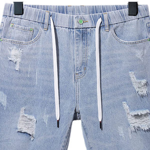Shorts Bermuda en jean déchiré pour homme, taille mi-haute, avec cordon de serrage, style décontracté, en coton tissé - Product Image 4