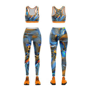 Conjunto de Yoga Personalizado al por Mayor para Mujer, 2 Piezas, Sujetador Deportivo y Pantalones Cortos de Cintura Alta, Estampado, Ropa Deportiva para Gimnasio, Conjunto a Juego para Entrenamiento, OEM - Product Image 6