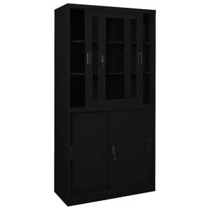 Armoire de bureau en acier noir avec verre trempé 35,4 x 15,7 x 70,9 pouces, armoires de classement - Product Image 5