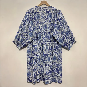 เดรสลำลองผู้หญิง ผ้าทอ 100% คอตตอน ลายพิมพ์ดอกไม้/สีพื้น แต่งโครงสร้าง แขนสั้น เอวทรงเอ็มไพร์ ทรงเบบี้ดอลล์ - Product Image 1