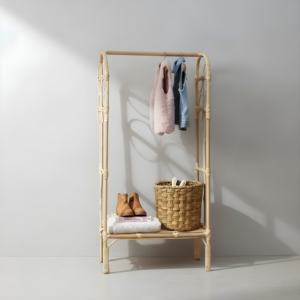 Porte-vêtements en rotin, armoire ouverte sur pied, support de rangement pour vêtements - Product Image 6