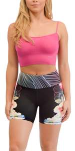 Shorts de sport pour femme à taille basse, imprimé floral, en coton et élasthanne, avec cordon de serrage, séchage rapide, tricoté, vêtement de sport - Product Image 5