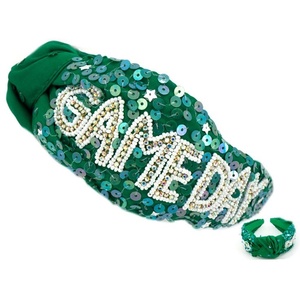 <b>Navy</b> <b>Blue</b> Heavy Duty Beaded <b>Headband</b> Gameday Handmade Sports Fan Hairband with Rhinestones & Crystal Embellishments <b>Headbands</b> - Product Image 2