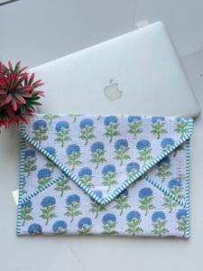 Handmade Quilted Cotton <b>Laptop</b> Sleeve Floral Block Print Vintage Business Lightweight Waterproof Eco-Friendly Protective <b>Cover</b> - Product Image 3