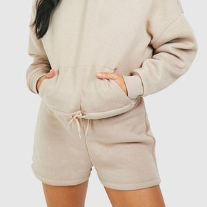 Ensemble court à capuche oversize en molleton de coton 300 GSM pour femme, personnalisé, le plus vendu, en toile unie, faible MOQ, ensembles pour femme - Product Image 5