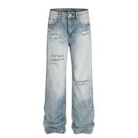 Jeans en denim à jambe large personnalisés, motif uni brodé, coupe confortable pour hommes, importateurs de vêtements - Production sous marque privée