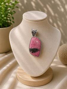Collier en rhodonite naturelle de qualité supérieure, fait main, plaqué argent, serti clos, magnifique, vente en gros directe usine - Product Image 2
