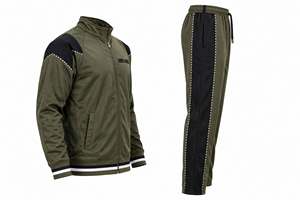 Custom Olive <b>Green</b> Mens Tracksuit <b>Set</b> Full Zip Jacket Elastic Sweatpants Athletic Training <b>Gym</b> Running Sportswear Casual Wear - Product Image 3