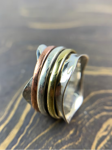 Solid 925 Sterling Silver Fidget <b>Ring</b> Hammered Wide Band Meditation Anti Anxiety Jewelry For Men Women - Product Image 3