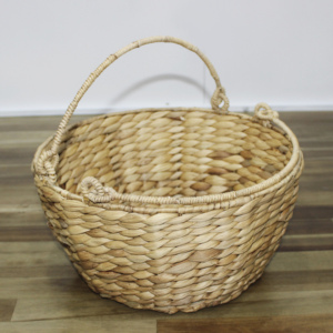 Natural Water Hyacinth Handwoven Picnic <b>Basket</b> <b>With</b> <b>Handles</b> - Product Image 3