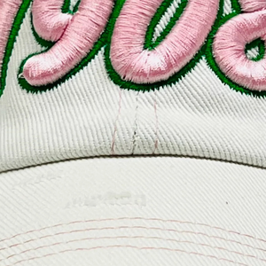 1908 White Distressed Denim Hat Pink Embroidered Letter Baseball <b>Cap</b> Washed <b>Vintage</b> Style Adjustable Cotton Headwear Casual - Product Image 5