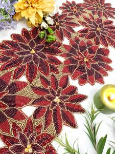 Handmade Eco-Friendly Beaded <b>Christmas</b> Place <b>Mat</b> Red Green Gold Luxury Traditional Wedding Home Use Decor by Blossom Craft India - Product Image 6