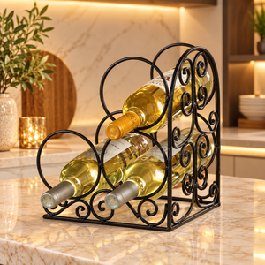 Elegante Soporte de Metal Curvo para Botellas de Vino, Hierro Negro, Estante de 2 Niveles para Mostrador, Almacenamiento y Exhibición en el Hogar, Bar o Cocina - Product Image 5