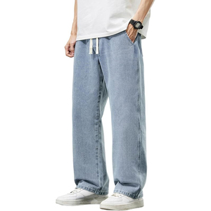 Pantalones Vaqueros Anchos de Pierna Recta, Cintura Elástica, Estilo Urbano, Alta Calidad, para Hombre, Primavera/Verano, con Botones - Product Image 1