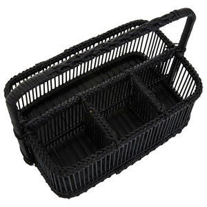 Panier de rangement rectangulaire noir en rotin, style audacieux, avec poignée, fait main, pour la maison et la salle de bain - Product Image 3