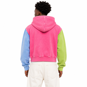 Bright Pink Acid Wash Color Block Hoodie Full <b>Zip</b> Heavyweight Cotton Oversized <b>Hooded</b> Sweatshirt Private Label OEM ODM Supplier - Product Image 2