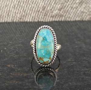 Anillo de Plata de Ley con Turquesa Kingman, Hecho a Mano, de Lujo, Vintage, Piedra de Nacimiento de Febrero, Joyería con Piedras Preciosas, Regalo para Mujeres y Hombres, Rodio - Product Image 3