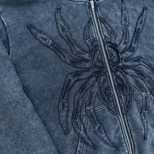 เสื้อฮู้ดซิปพิมพ์ลายโลโก้แบบนูนสำหรับผู้ชาย ผ้าฝ้ายฟลีซหนาน้ำหนัก 450 กรัม สไตล์วินเทจ ล้างสีแบบแอซิด ขอบเสื้อแบบริบ - Product Image 3