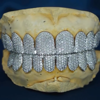 AMBER JEWELS T-773 Grillz dentaire en or massif 18 carats avec pierres naturelles, ensemble complet, micro-incrustation taille brillant, style Hiphop, unisexe, usage quotidien