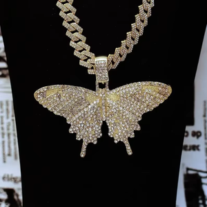 Colgante de Mariposa Chapado en Oro y Rodio para Hombre, con Moissanita Iced Out, Joyería de Fiesta Hip Hop con Cadena Cubana - Product Image 1