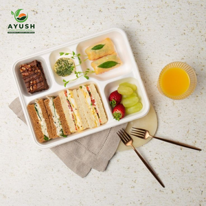 Barquette repas compartimentée compostable en bagasse, fabriquée à partir de fibres de canne à sucre biologiques, idéale pour les baby showers et les fêtes d'anniversaire - Product Image 5