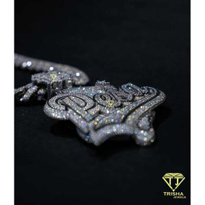 Luxury <b>Custom</b> Personalized <b>Name</b> Logo Moissanite GIA Certified Pendant <b>Necklace</b> Hip Hop Jewelry Gold Plated 925 Sterling Silver - Product Image 3