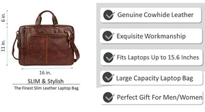 Sac à main pour ordinateur portable en cuir véritable pour hommes et femmes, sac de voyage élégant en cuir véritable, sac messager pour ordinateur - Product Image 3