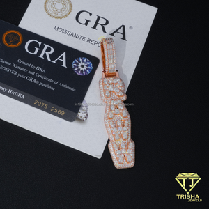 จี้รูปมือพรีเมียม เงินแท้ 925 ประดับเพชรโมอิสซาไนต์ ชุบทองคำสีกุหลาบ เครื่องประดับแฟชั่นฮิปฮอปสำหรับผู้ชาย - Product Image 3