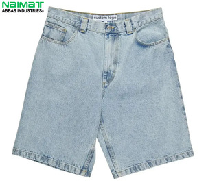 Pantalones cortos de mezclilla azul claro holgados para hombre, estilo vintage, de algodón, de pierna ancha, para uso diario en verano - Product Image 1