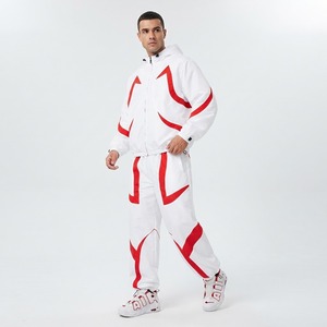 Custom <b>White</b> & Red Windbreaker <b>Tracksuit</b> Set Hooded Jacket & Wide Leg Pants Premium Streetwear Sportswear Manufacturer - Product Image 2
