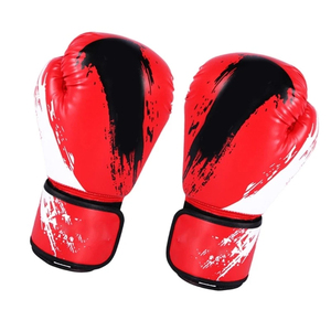 Gants de boxe noir, rouge, blanc, impression par sublimation, matériau PU, fermeture Velcro, respirants, équipement d'entraînement pour adultes - Product Image 2