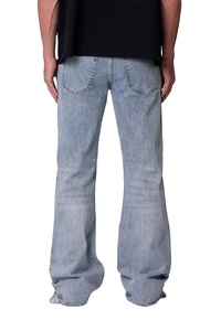 Stonewashed Flare Denim Jeans-Vintage Casual Style Eco-Friendly Lightweight Fabric Mid Waist Regular Fit Light Blue - Product Image 3