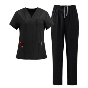 Unisex Woven Medical Scrubs Uniform Set V-Neck <b>Top</b> Multi-Pocket Elastic Waist Pants Hospital Uniform - Product Image 2
