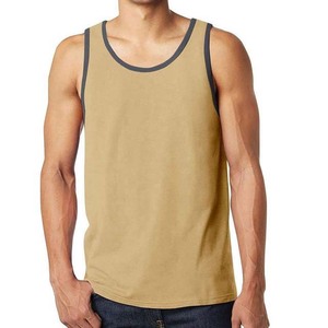 Débardeur tricoté uni pour homme, col rond, coupe décontractée, respirant, pour le sport, couleur beige avec bordure grise - Product Image 4