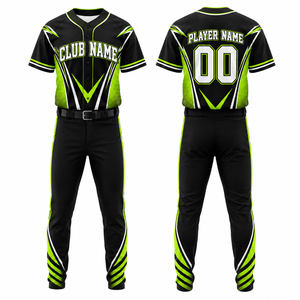 Ensemble de maillots de baseball 3D personnalisés imprimés par transfert thermique pour garçons, noir et vert fluo, anti-humidité, manches courtes, coupe athlétique - Product Image 1