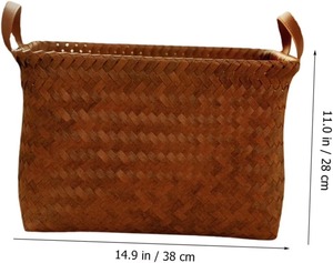 Seagrass <b>basket</b> with leather handles on both sides Handmade <b>Storage</b> <b>Basket</b> Wholesale eco-friendly Made Viet Nam - Product Image 2