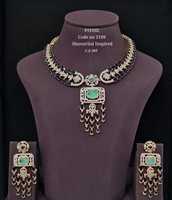 Parure de bijoux de luxe en laiton plaqué platine avec collier ras-du-cou et zircon cubique, vert rose, pour fiançailles, mariage, fête, mariée - Modèle 1109