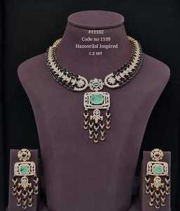 Conjunto de Collar de Lujo de Latón con Circonitas Cúbicas 11102, Tono Verde Rosa Dorado para Boda, Fiesta, Uso Nupcial - Product Image 3