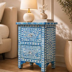 Blue Pattern Living Room Cabinet <b>Side</b> Table Accent Storage <b>Drawer</b> Cabinet for Sofa Corner - Product Image 1