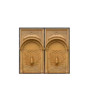 Traditional Indian Simple Modern Handcrafted Wooden Peacock Carved Entrance Plaque <b>Frames</b> for <b>Wedding</b> Decorations - Product Image 1