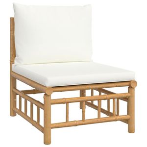 Juego de Sofás Modulares para Jardín en Color Blanco Crema, de Bambú y Poliéster - Product Image 5