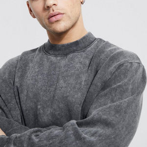Sweat-shirt en coton uni à col rond pour homme, coupe ample, tricoté, effet délavé, idéal pour l'automne - Product Image 4
