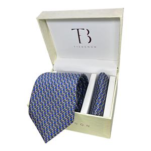 Blue Gold Pattern <b>Tie</b> and Pocket Square <b>Set</b> for Men | Formal Business, Wedding, Necktie Gift Combo | OEM Bulk Supply India 2026 - Product Image 3
