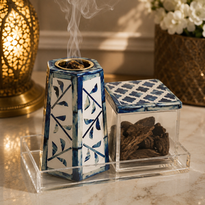 Arabic Wooden Bone Inlay Bakhoor Burner Set with Tray & Storage <b>Box</b> For <b>Ramadan</b> Eid <b>Gift</b> Decorative Luxury Islamic Oud Burner - Product Image 3