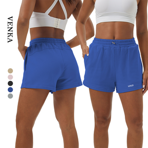 Shorts Casuales de Punto Gris para Mujer, con Bolsillos, Cintura Elástica, Corte Medio, Transpirables, Mezcla de Algodón y Spandex - Product Image 3