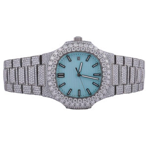 Reloj con movimiento de cuarzo para hombre y mujer de estilo lujoso con Moissanite Diamond Studded Dial Función de fecha Diseño elegante - Product Image 1