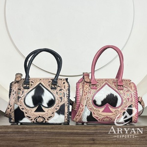 Wholesale Factory Price Tooled Leather <b>Handbag</b> With Cowhide Pattern <b>Medium</b> Durable Handles Adjustable Strap Travel Duffel Bags - Product Image 1